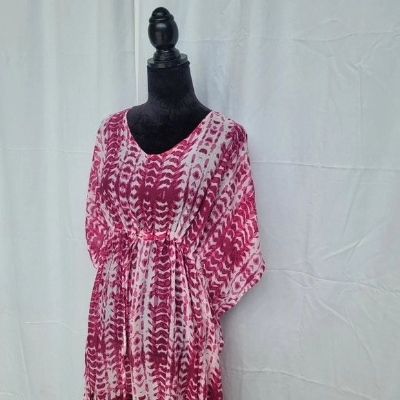 NWT BEACH LUNCH LOUNGE Pink Orange MAXI DRESS Cover up Ruffle Tie Womens sz S - Picture 11 of 13